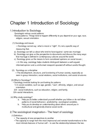 introduction to sociology chapter 1 summary sociology cliff notes