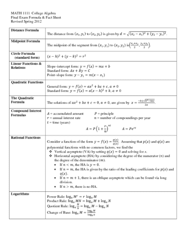 MATH 1111 Final: Final-Exam-Formula-Sheet - OneClass